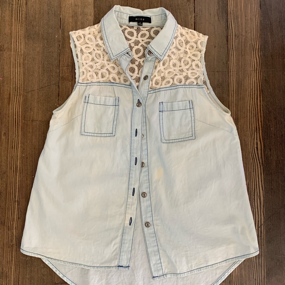 Denim vest lace tank top